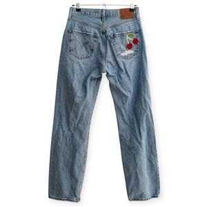 Levi's 501 90s Straight Leg Jeans in Sketch Artist w Cherry Embroidery Patch 26